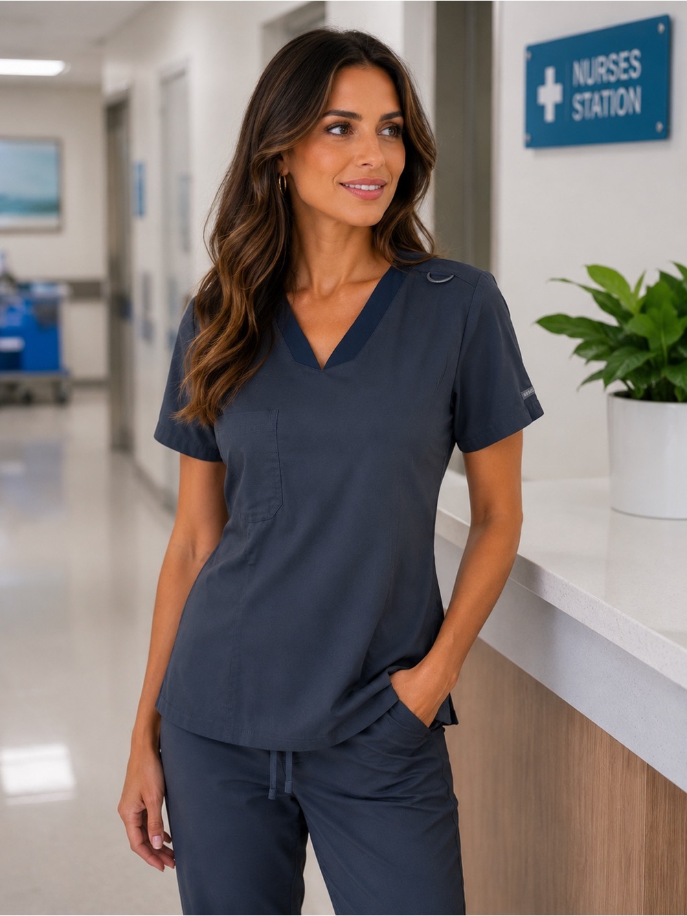 Greys Anatomy by Barco Active Scrubs Top Womens XS Blue V Neck Stretch